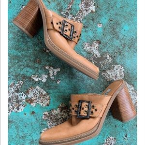 Retro Y2K MIA Tan Leather Heel Buckle Mules Shoes